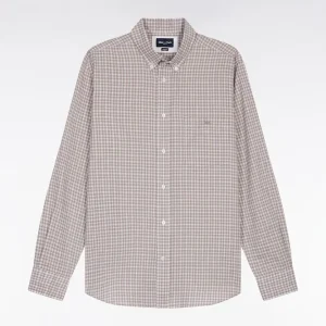 Alternative view of Chemise en coton à carreaux beige coupe droite