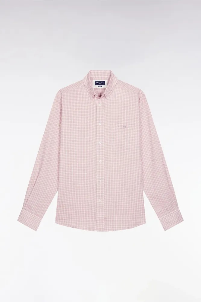 Chemise En Coton à Carreaux Rose Coupe Droite