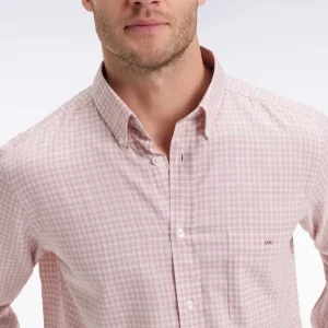 Chemise en coton à carreaux rose coupe droite