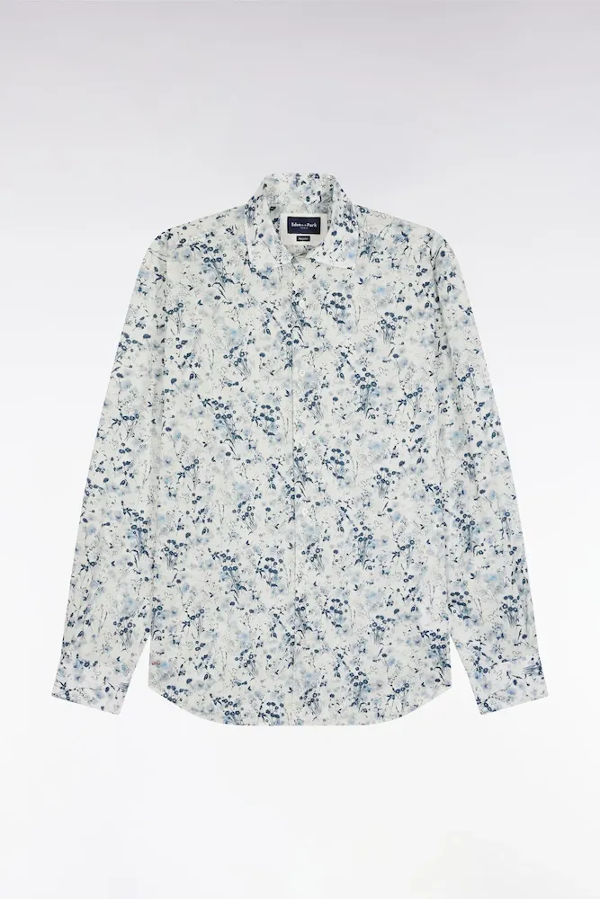 Chemise à Imprimé Floral En Coton Gris Clair Coupe Droite