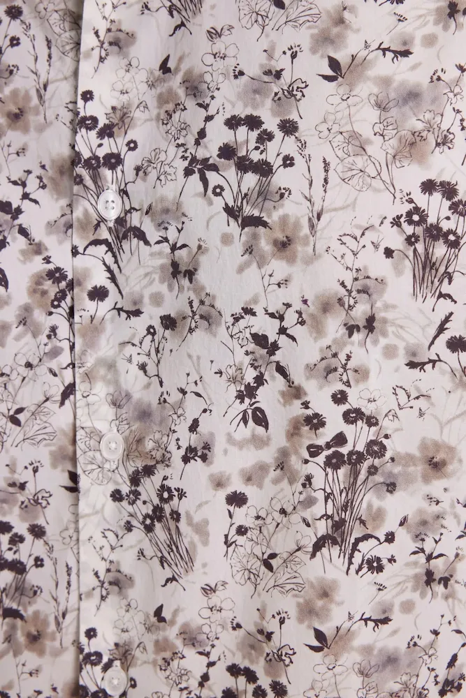 Chemise à Imprimé Floral En Coton Marron Coupe Droite