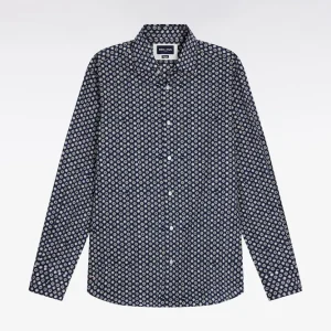 Alternative view of Chemise en coton marine à imprimé floral graphique coupe droite