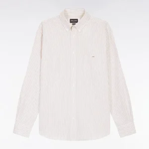 Alternative view of Chemise en popeline de coton rayée beige coupe droite