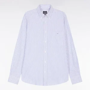 Alternative view of Chemise en popeline de coton rayée bleue coupe droite