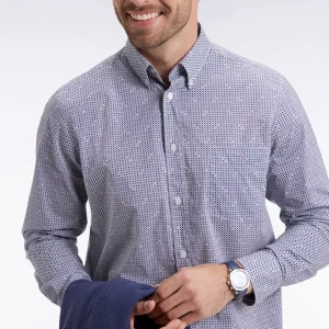 Chemise à micromotifs en coton bleu coupe droite