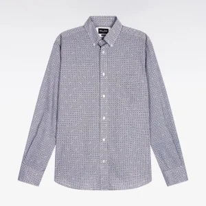 Alternative view of Chemise à micromotifs en coton bleu coupe droite