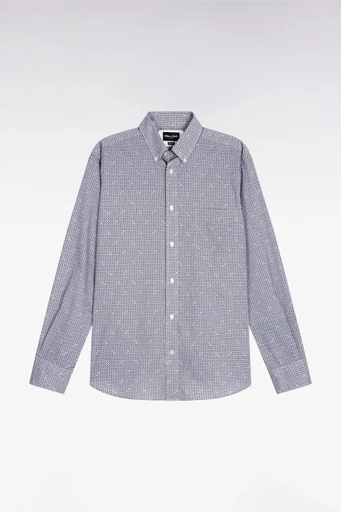 Chemise à Micromotifs En Coton Bleu Coupe Droite