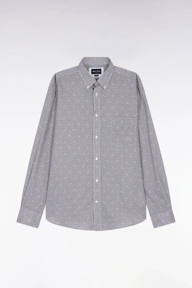 Chemise à Micromotifs En Coton Marron Coupe Droite