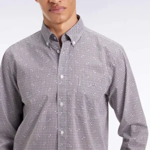 Chemise à micromotifs en coton marron coupe droite