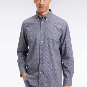 Chemise à micro-motifs en coton marine coupe droite