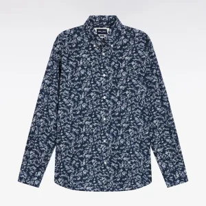 Alternative view of Chemise à micro-motifs fleurs en coton marine coupe droite