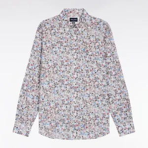 Alternative view of Chemise à micro-motifs fleurs en coton marron coupe droite