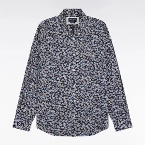Alternative view of Chemise en popeline de coton à micro-motifs fleurs bleu coupe droite