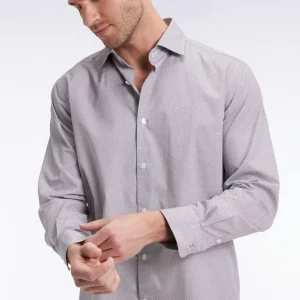 Chemise en popeline de coton à micro-motifs beige coupe droite