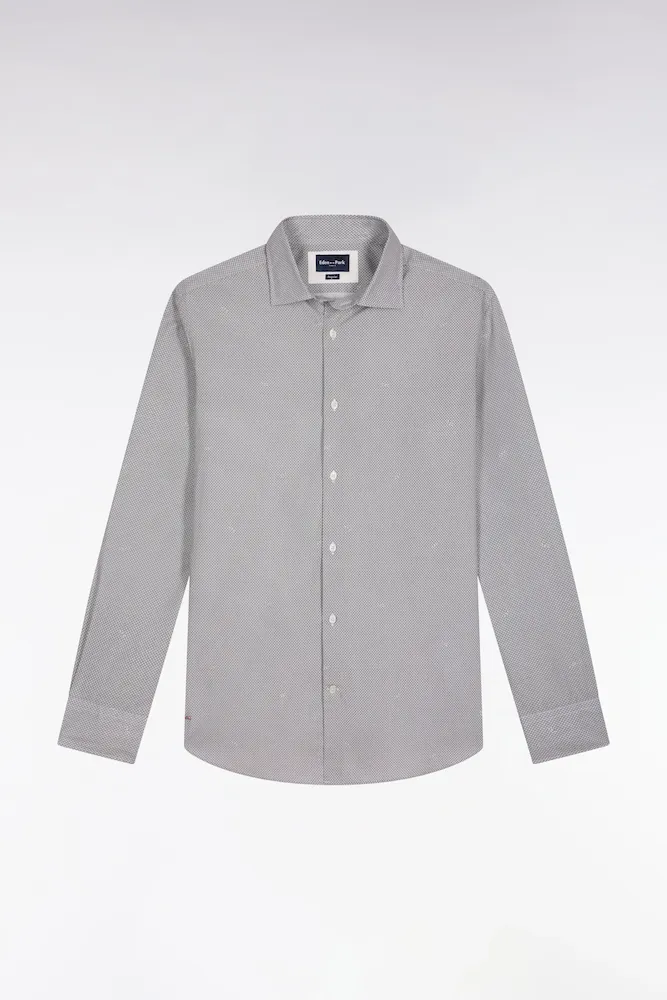 Chemise En Popeline De Coton à Micro-motifs Beige Coupe Droite