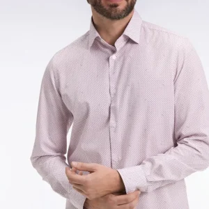 Chemise en popeline de coton à micro-motifs bordeaux coupe slim