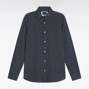 Alternative view of Chemise en coton à micro-motif pois bleu coupe slim