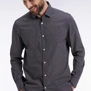 Chemise en coton à micro-motif pois rose coupe slim