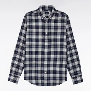 Alternative view of Chemise à carreaux en coton japonais marine coupe droite