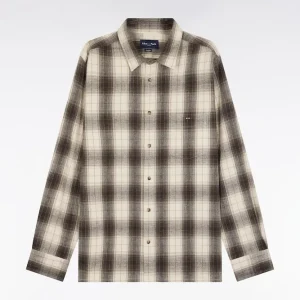 Alternative view of Chemise à carreaux en coton japonais beige coupe droite