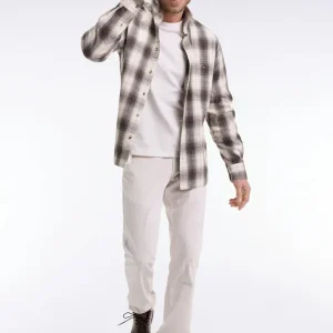 Chemise à carreaux en coton japonais beige coupe droite