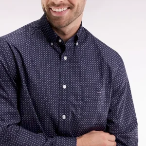 Chemise en coton à micro-motifs marine coupe droite