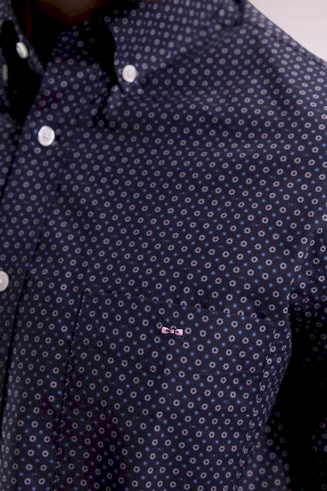 Chemise en coton à micro-motifs marine coupe droite – Bild 4