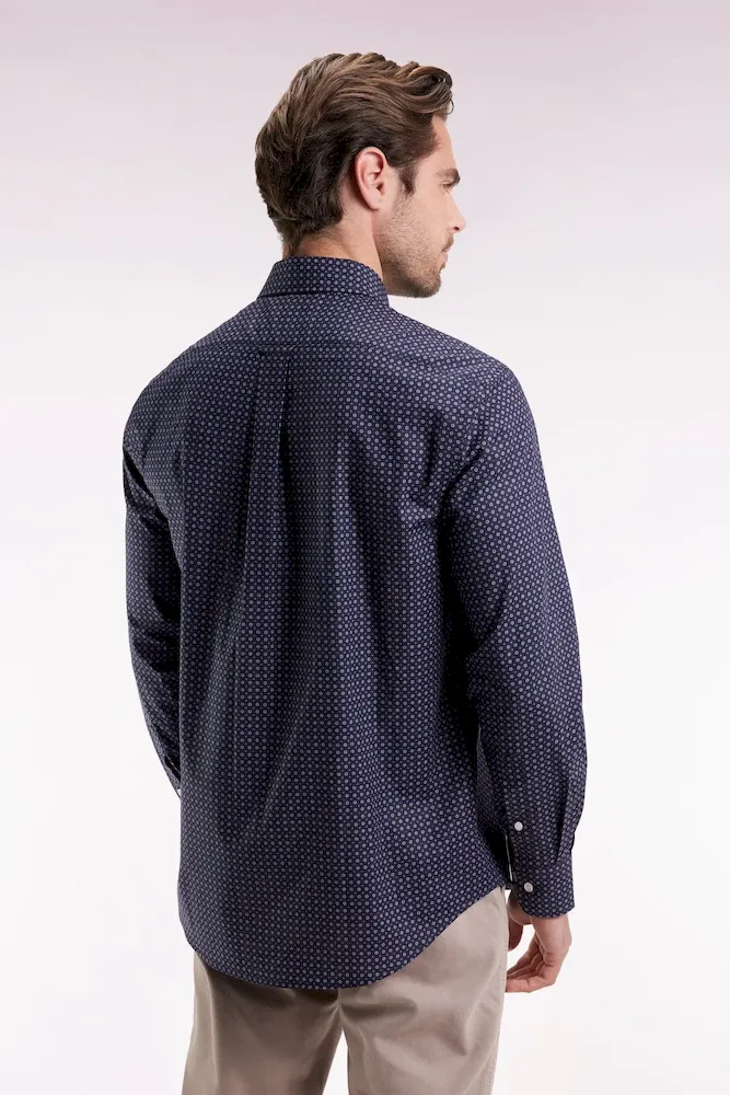 Chemise en coton à micro-motifs marine coupe droite – Bild 5