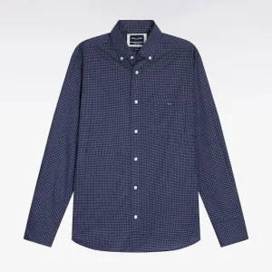 Alternative view of Chemise en coton Pima marine à micro-motifs nœud papillon coupe droite