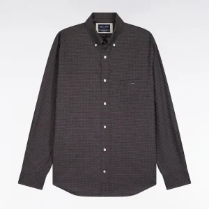 Alternative view of Chemise en coton Pima marron à micro-motifs coupe droite