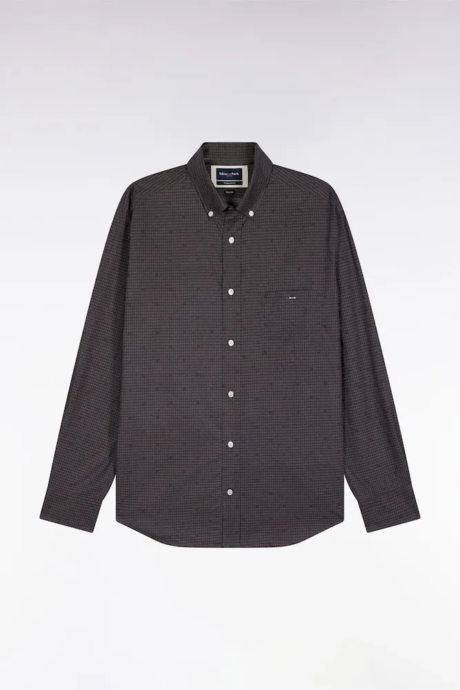 Chemise En Coton Pima Marron à Micro-motifs Coupe Droite