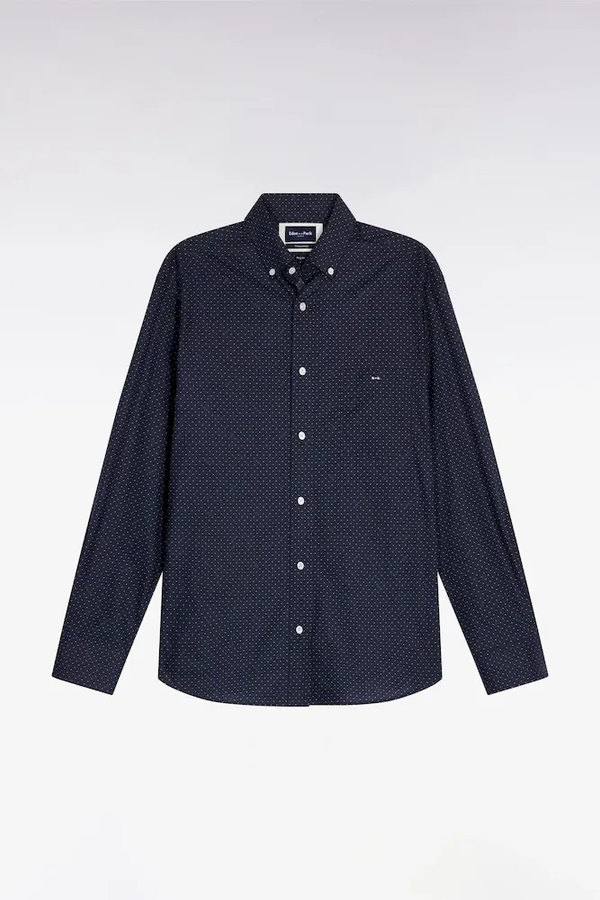 Chemise En Coton Pima Marine à Micro-pois Coupe Droite