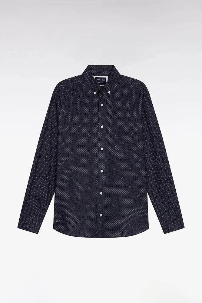 Chemise En Coton Pima Noir à Micro-motif Pois Coupe Slim