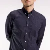 Chemise en coton Pima noir à micro-motif pois coupe slim