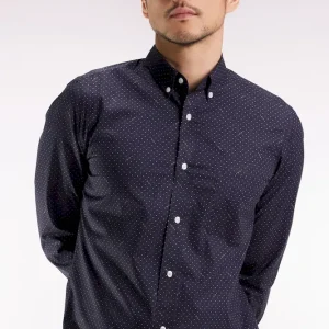 Chemise en coton Pima noir à micro-motif pois coupe slim