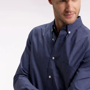 Chemise en coton Pima marine à micro-motifs coupe slim