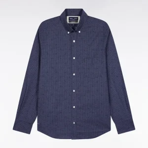 Alternative view of Chemise en coton Pima marine à micro-motifs coupe slim
