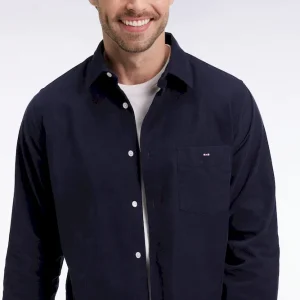 Chemise en velours marine coupe droite