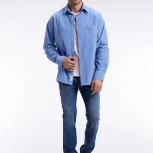 Chemise en velours ciel coupe droite