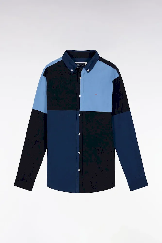 Chemise En Velours Quatre Cadrans Bleu Coupe Droite