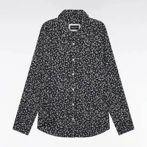 Alternative view of Chemise en popeline de coton marine à micro-motifs coupe slim