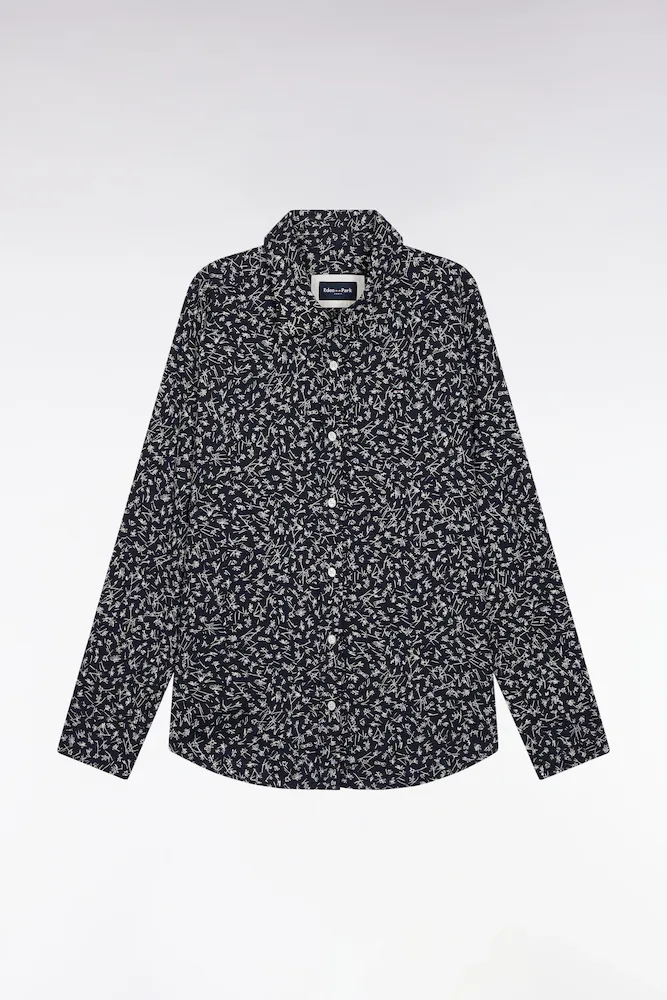 Chemise En Popeline De Coton Marine à Micro-motifs Coupe Slim