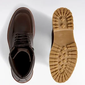 Alternative view of Bottines lacées en cuir lisse marron