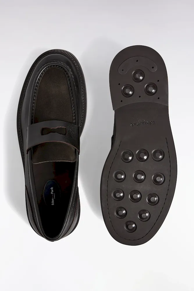 Mocassins Bimatières En Cuir Marron