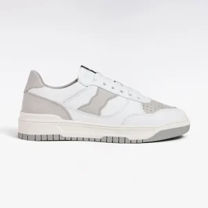 Sneakers bimatières en cuir et daim grises et blanches