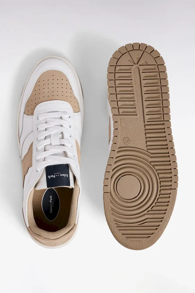 Sneakers Bimatières En Cuir Et Daim Beige Et Blanches