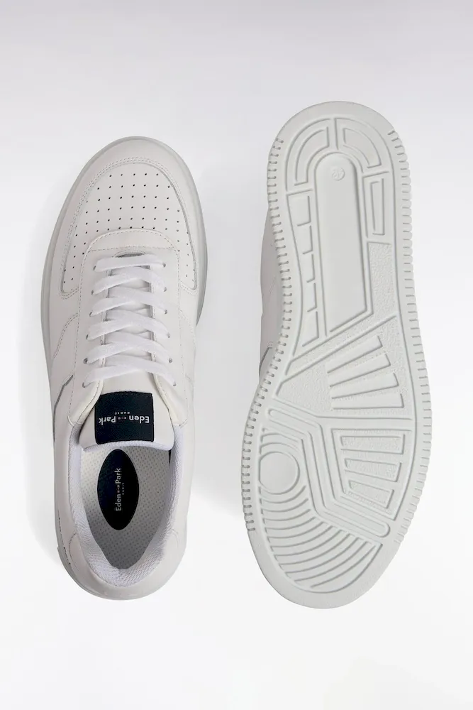 Sneakers En Cuir Blanches Languette Marine Siglée