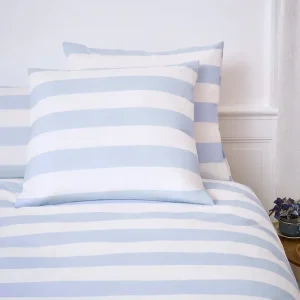 Lot de taies d'oreillers carrées en coton blanc à rayures bleues