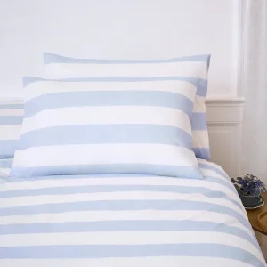 Lot de taies d'oreillers rectangulaires en coton blanc à rayures bleues