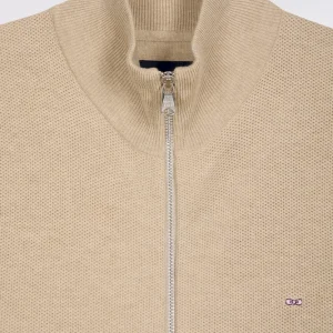 Alternative view of Cardigan zippé en laine et coton camel coupe droite